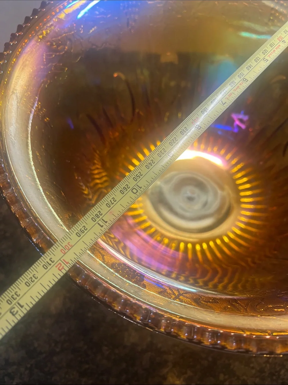 Amber Iridescent Marigold  Carnival Glass Berry Bowl - punch bowl